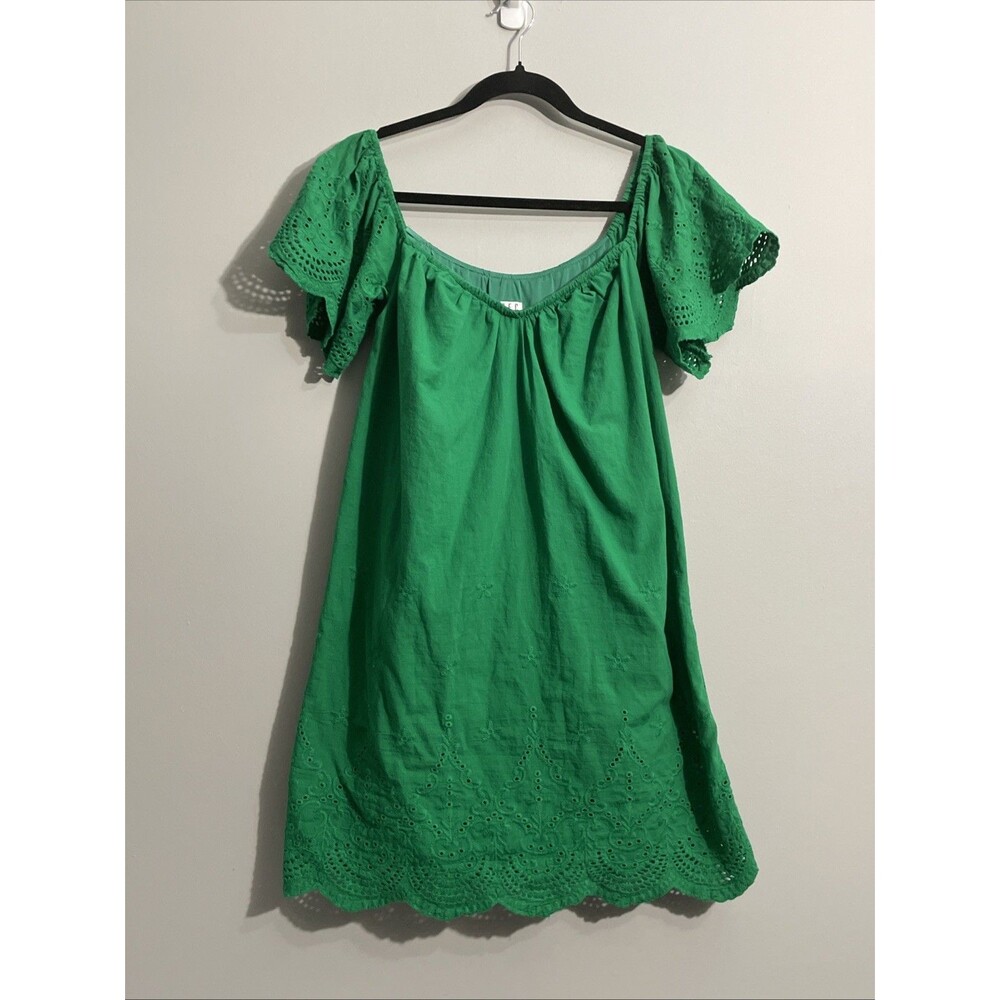 TECE Green Dress Womens Large Embroidered Eyelet Scalloped Bohemian L